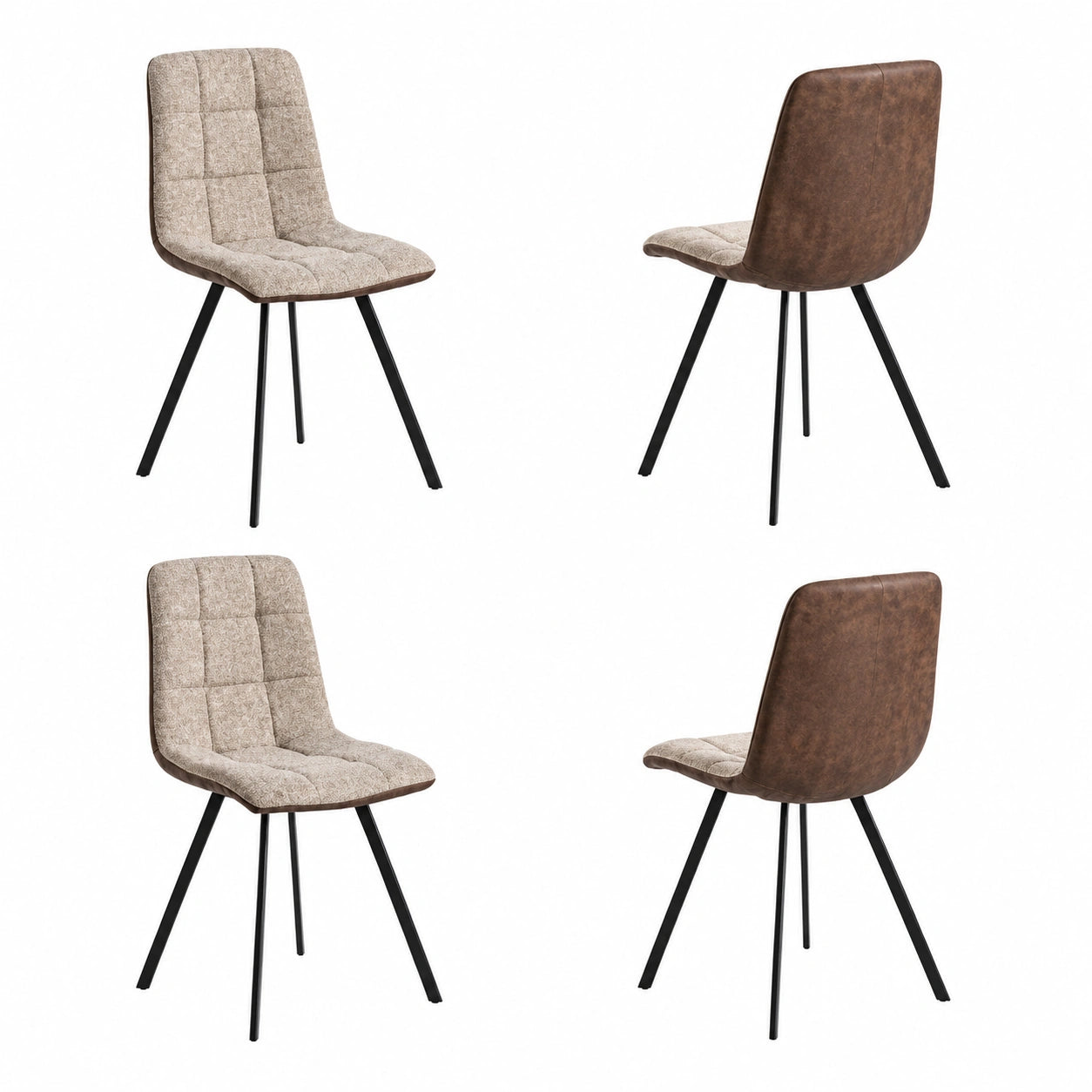 Conjunto de 4 Sillas de Comedor Industrial Beige y Marrón, MOMMAHOME