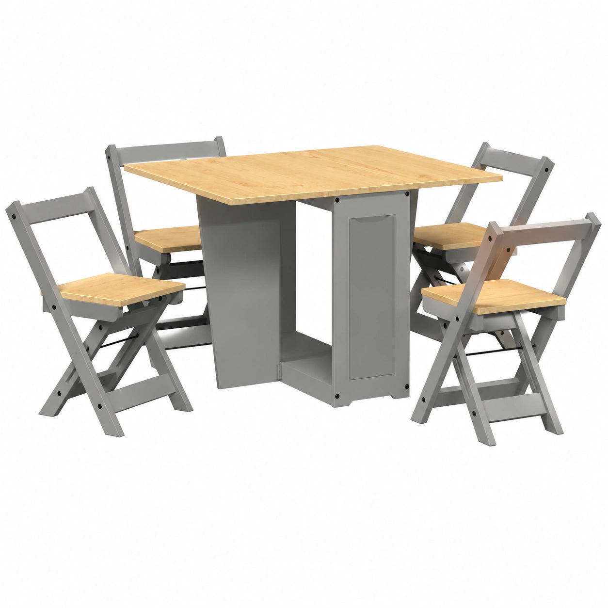 Conjunto de Comedor Plegable 5 pzas de Madera de Pino Gris