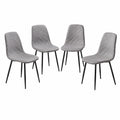 Sillas de Comedor Suiz, Juego de 4, Tapizado en Gris, Respaldo Acolchado, Patas Metálicas Negras, Estilo Moderno para Cocina y Salón
