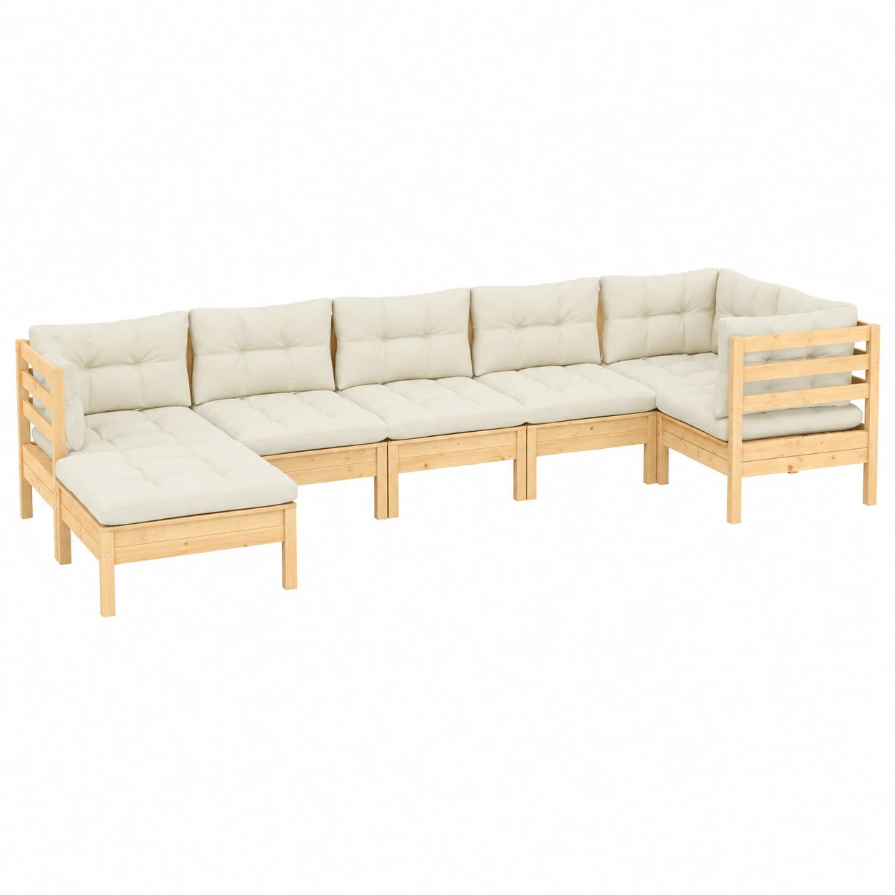 Juego de Muebles de Jardín de 7 Piezas con Cojines, Sofá y Sillas de Madera de Pino