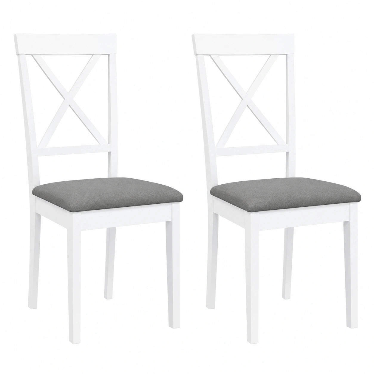 Conjunto de 2 Sillas de Comedor de Madera Maciza Blanca con Cojines