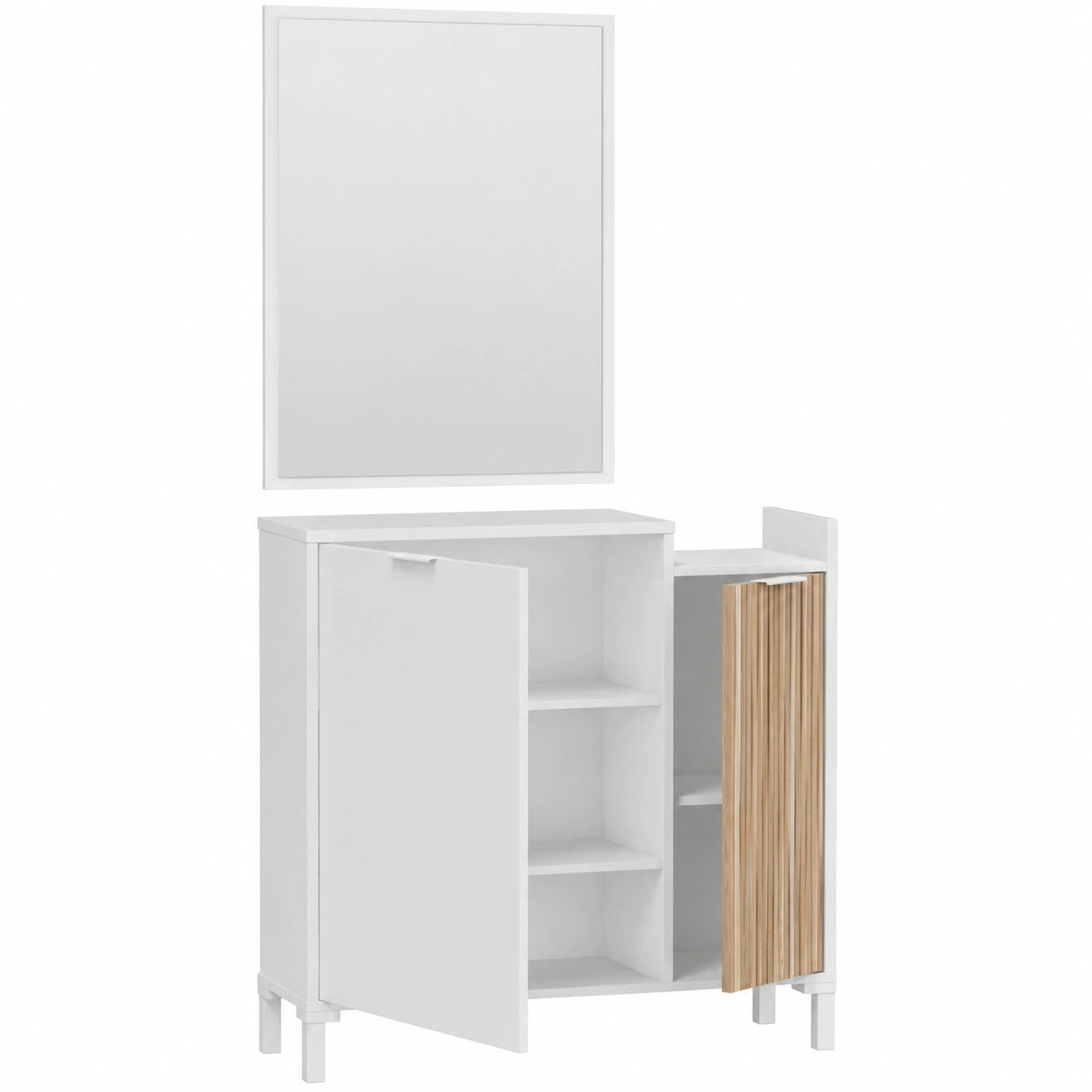 Conjunto de Entrada Nitza con Espejo y Almacenaje, Blanco Artik y Natur, 77x24x91 cm