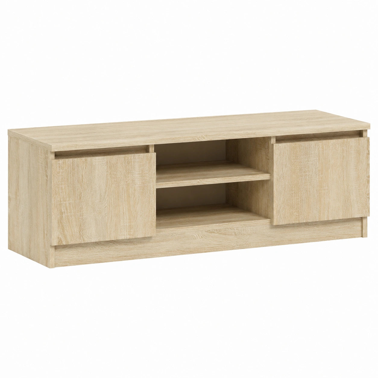 Mesa de TV en roble Sonoma, 102x30x36 cm, con compartimentos y estantes