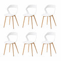 Sillas de Comedor Escandinavas, Set de 6 con Patas Metálicas y Respaldo Hueco (Blanco + Natural)