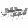 Conjunto de Jardín Extensible con Mesa y 8 Sillas, Blanco y Gris