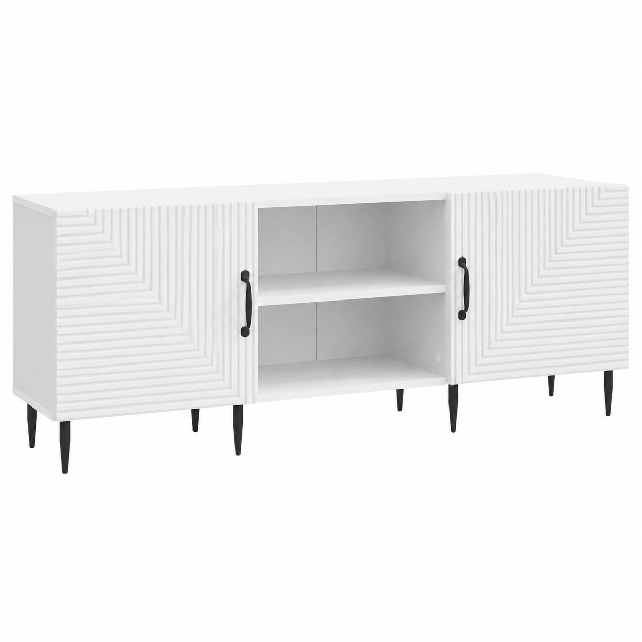 Mueble de TV de madera blanca con almacenamiento amplio y diseño versátil
