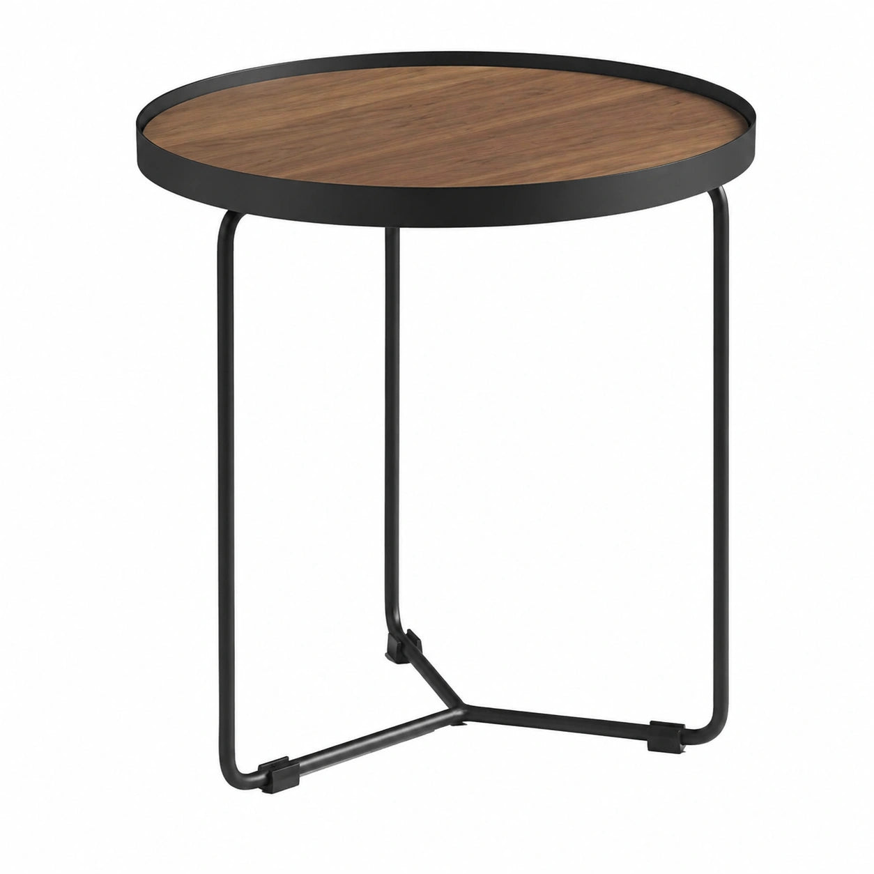 Mesa Auxiliar Redonda de Nogal y Acero - Estilo Moderno y Minimalista