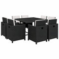 Set de Muebles de Jardín 9 Piezas Rattan Sintético Negro con Mesa y Sillas