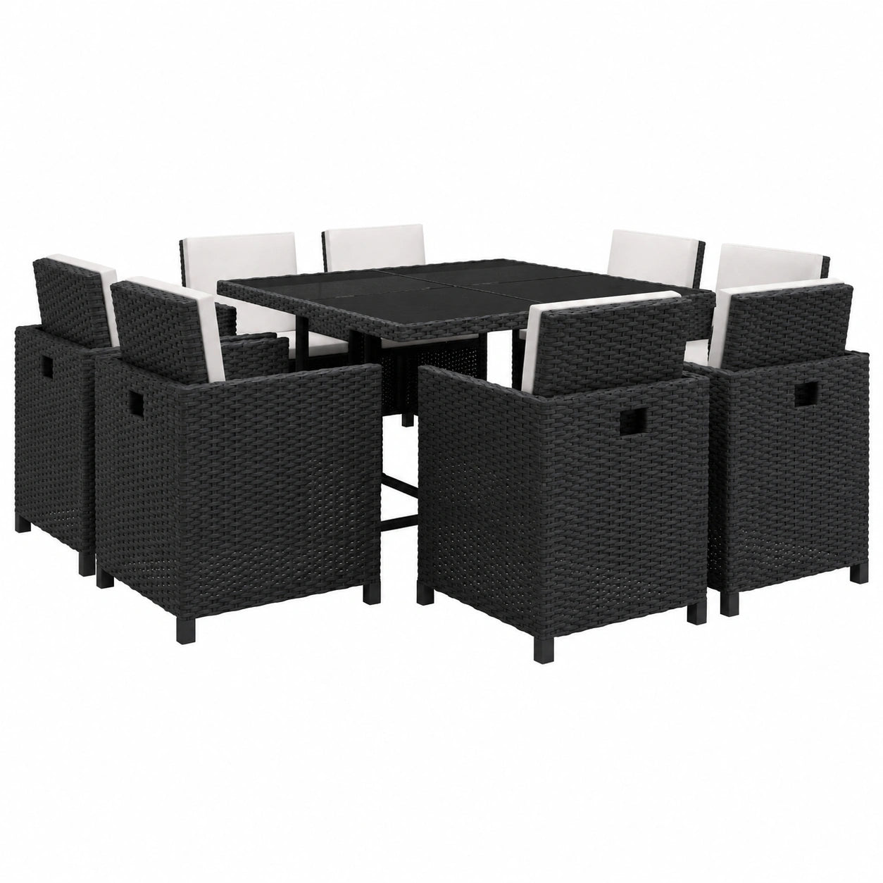 Set de Muebles de Jardín 9 Piezas Rattan Sintético Negro con Mesa y Sillas