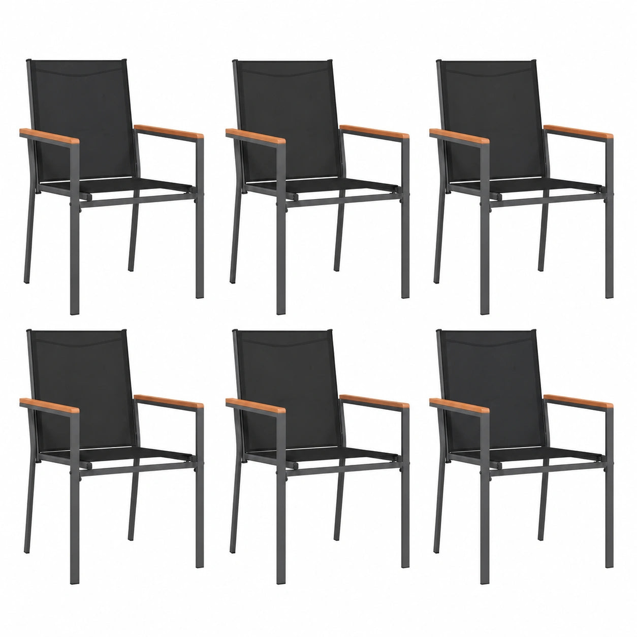 Conjunto de 6 Sillas de Jardín de Acero Negro y Textilene