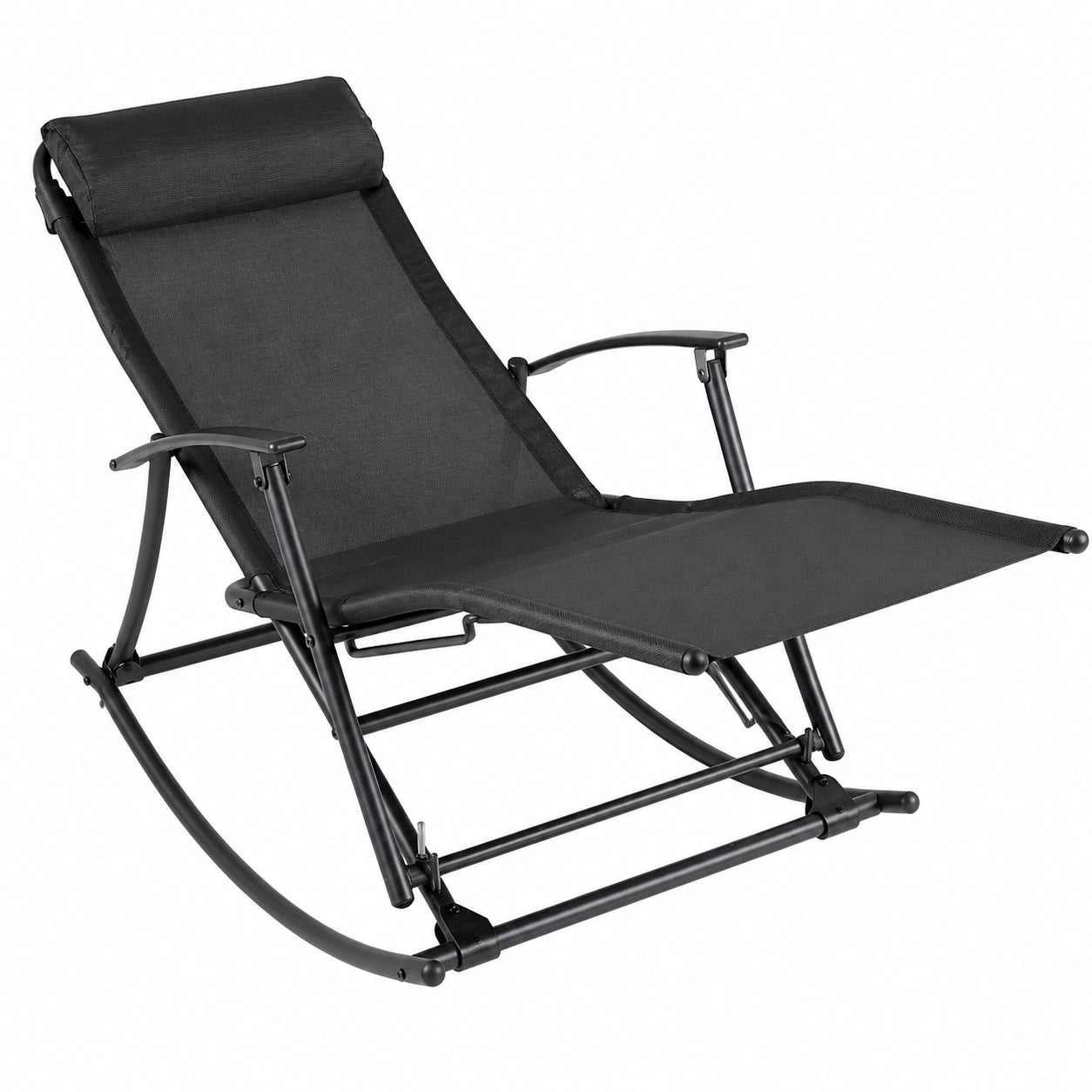 Mecedora de Jardín Plegable en Acero y Textilene Negro para Balcón y Patio