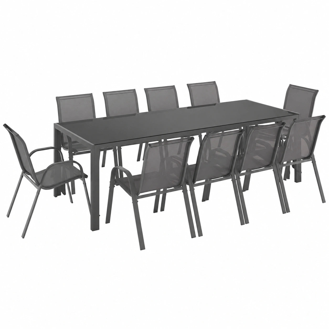 Set de Muebles de Jardín Madrid: Mesa Grande y 10 Sillas Apilables en Gris Antracita