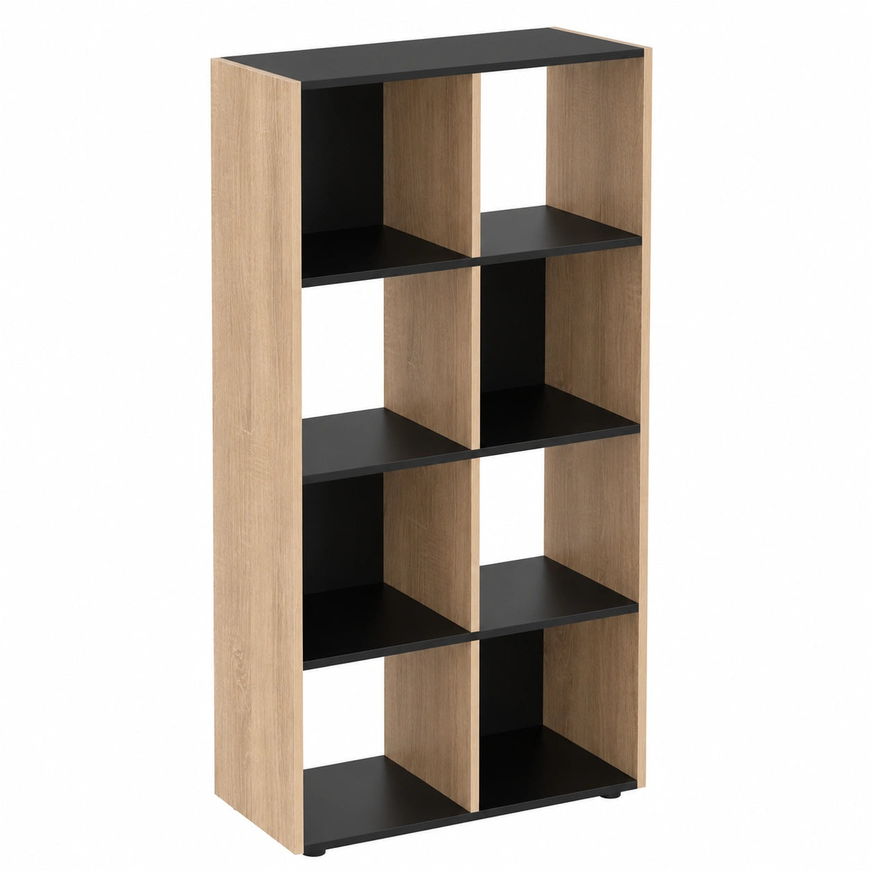Estantería Cubo Moderna con 8 Compartimentos de Madera Laminada Negra y Natural - 120x60x29 cm