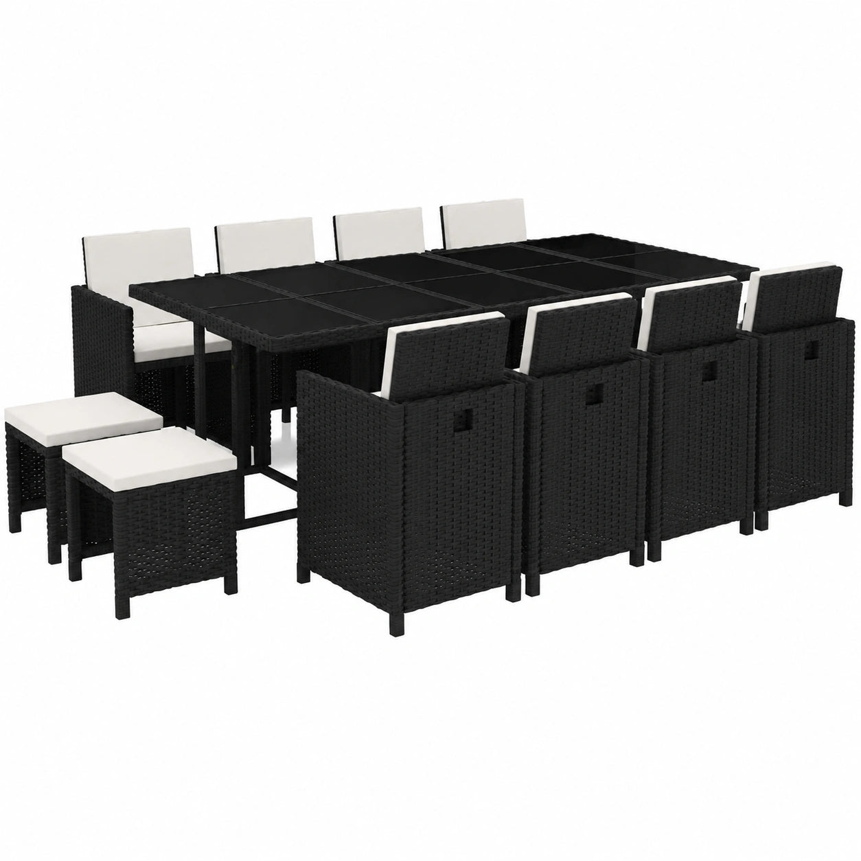 Set de Jardín 13 Piezas en Ratán Sintético Negro para Exterior