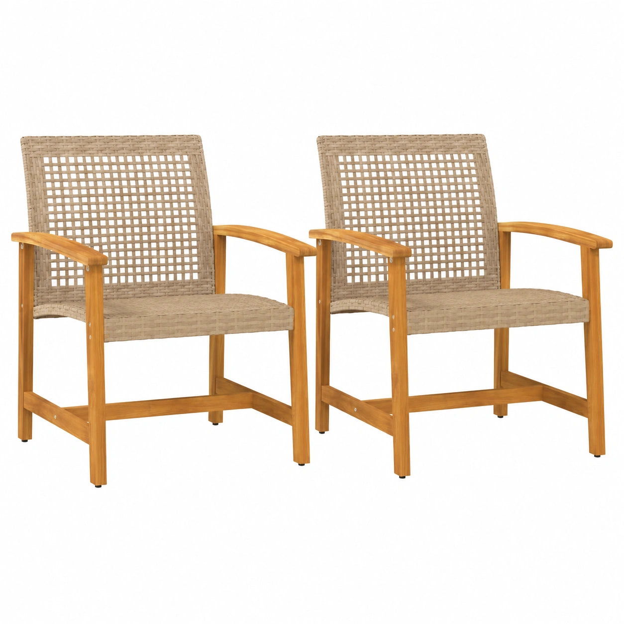 Conjunto de 2 Sillas de Jardín de Madera de Acacia y Ratán Beige
