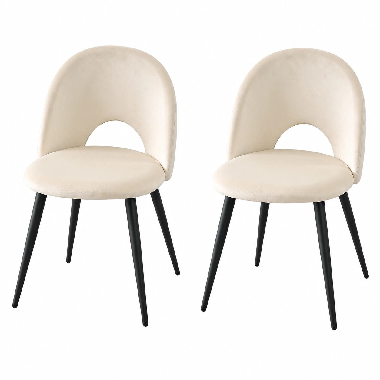 Set de 2 Sillas Modernas de Comedor, Terciopelo Suave y Patas Metálicas, para Salón y Dormitorio - Beige