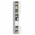 Mueble de Baño Estrecho con Estantes Ajustables, 2 Cajones y 2 Estantes Abiertos, 20x20x180 cm, Blanco y Gris