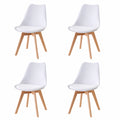 Silla Ergonomica de Comedor con Patas de Madera y Cojín, 50x48x82 cm, Blanco, Set de 4