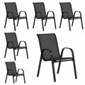 Conjunto de 6 Sillas de Jardín Negras Apilables de Textileno