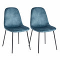 Sillas de Comedor Gina Azul de Terciopelo, Set de 2 con Patas Negras
