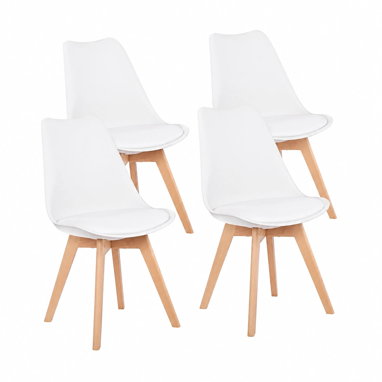 Conjunto de 4 Sillas de Comedor Nórdicas con Asiento Acolchado y Patas de Madera de Haya, Color Blanco
