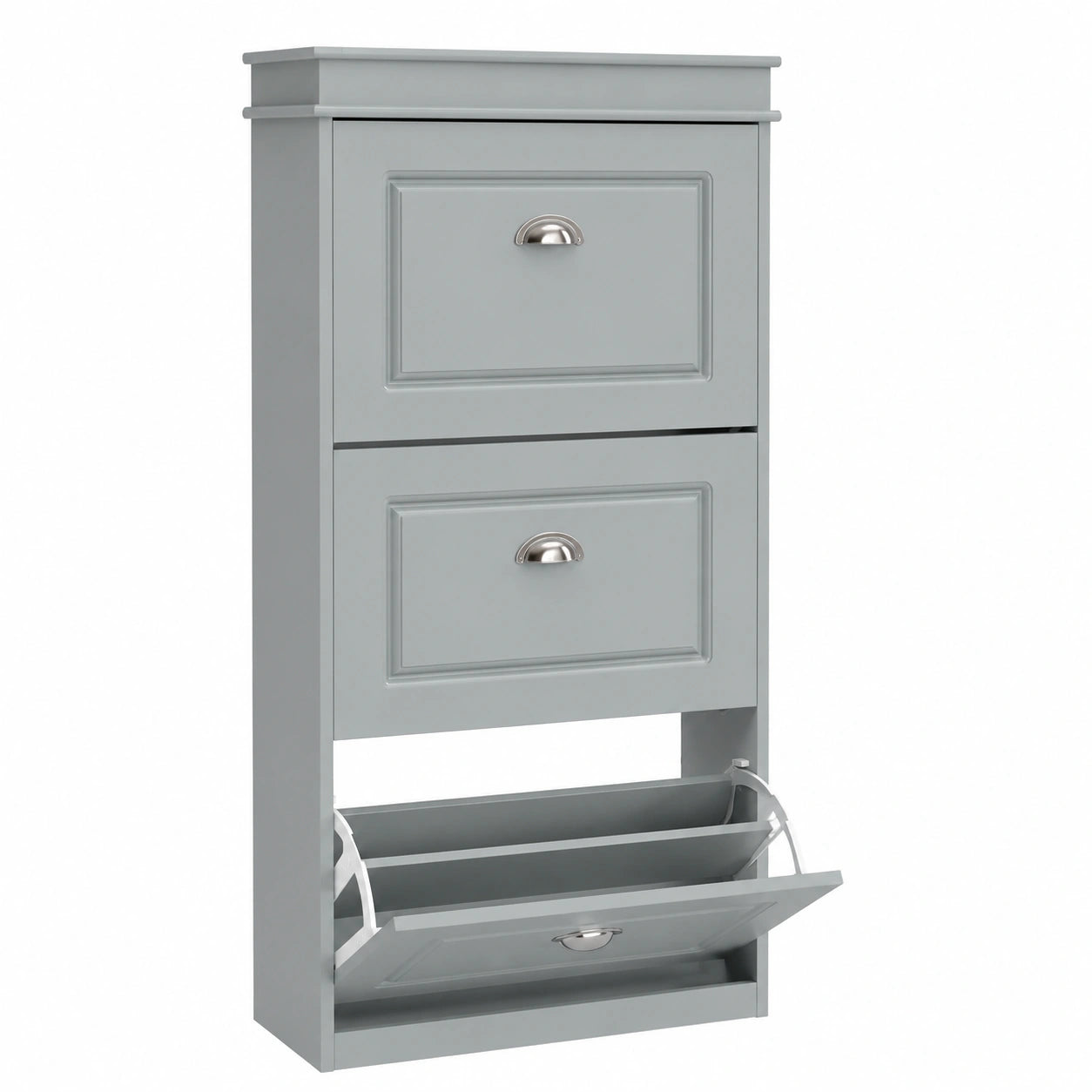 Mueble Zapatero Gris con 3 Compartimentos para Espacios Reducidos, 53x24x117cm
