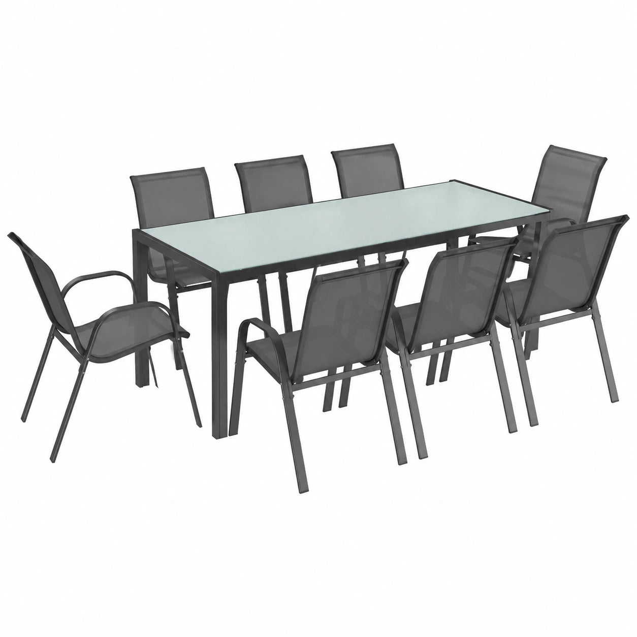 Conjunto de Jardín Madrid: Mesa 240cm y 10 Sillas Apilables Gris Antracita