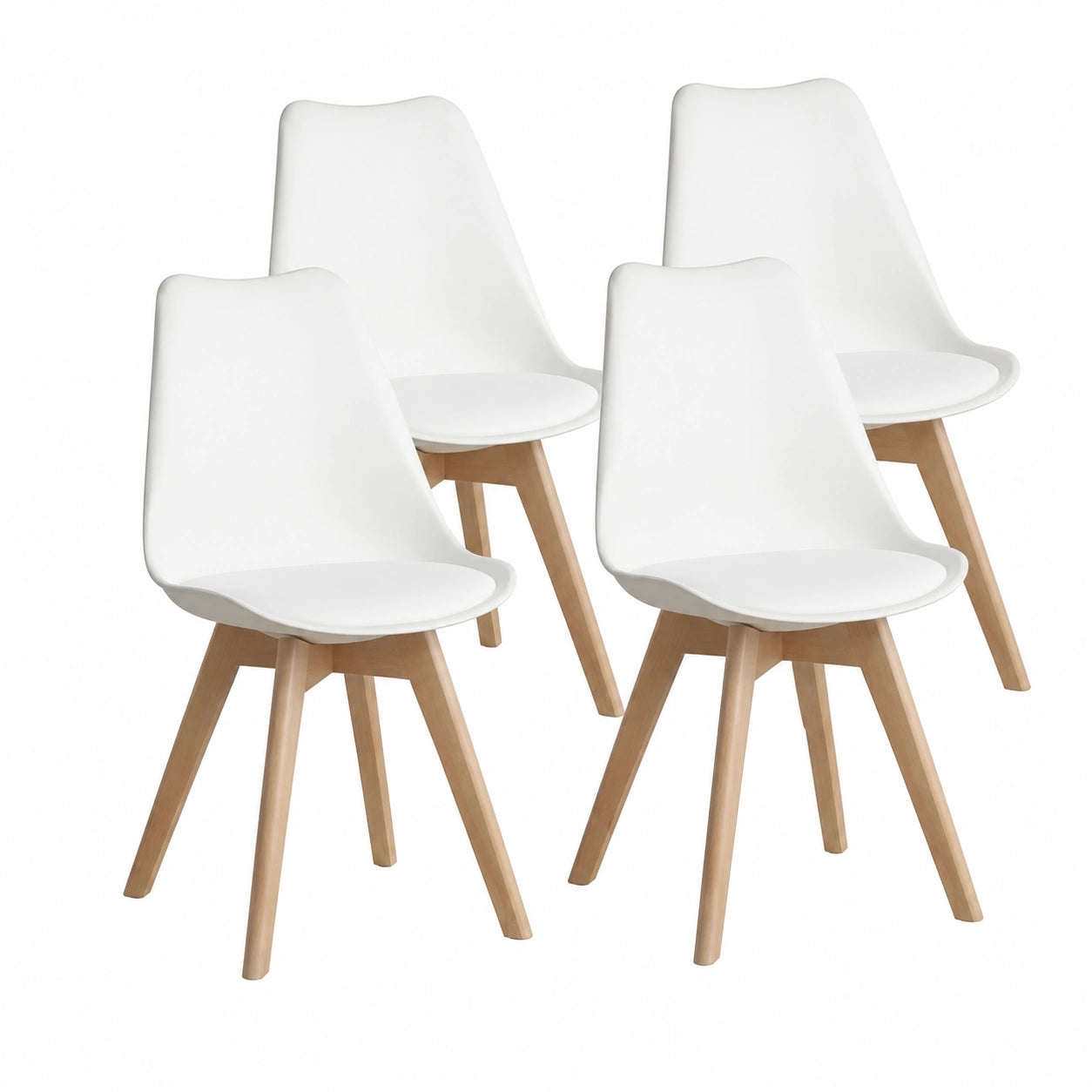Set de 4 Sillas Nórdicas para Comedor, Blanco y Madera, 49x53.5x83 cm