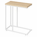 WOLTU Mesa Auxiliar en C para Sofá y Dormitorio, Diseño Compacto con Estructura de Metal, Color Roble y Negro