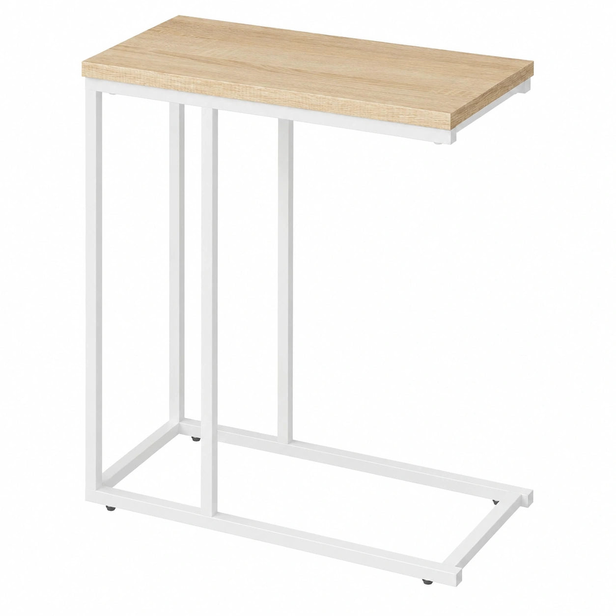 WOLTU Mesa Auxiliar en C para Sofá y Dormitorio, Diseño Compacto con Estructura de Metal, Color Roble y Negro