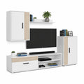 Conjunto Modular para TV Lunet 190, Blanco y Roble Canadian, 140x35x36,2 cm