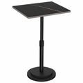 Mesa Auxiliar Ajustable en Altura, Mesita de Café con Base Metálica para Interiores y Exteriores, Negro