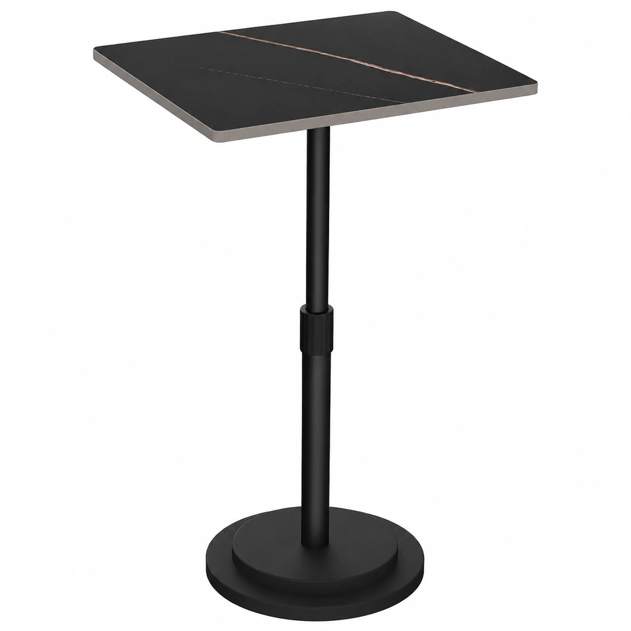 Mesa Auxiliar Ajustable en Altura, Mesita de Café con Base Metálica para Interiores y Exteriores, Negro