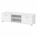 Aparador de MDF blanco brillante con almacenamiento, canales para cables y estantes para TV, 120x40,5x35 cm