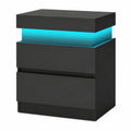 Mesita de Noche Moderna con Cargador USB y Luz LED, Juego de 2, Negro, 35 x 40 x 55 cm