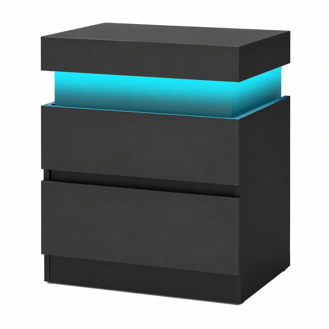 Mesita de Noche Moderna con Cargador USB y Luz LED, Juego de 2, Negro, 35 x 40 x 55 cm