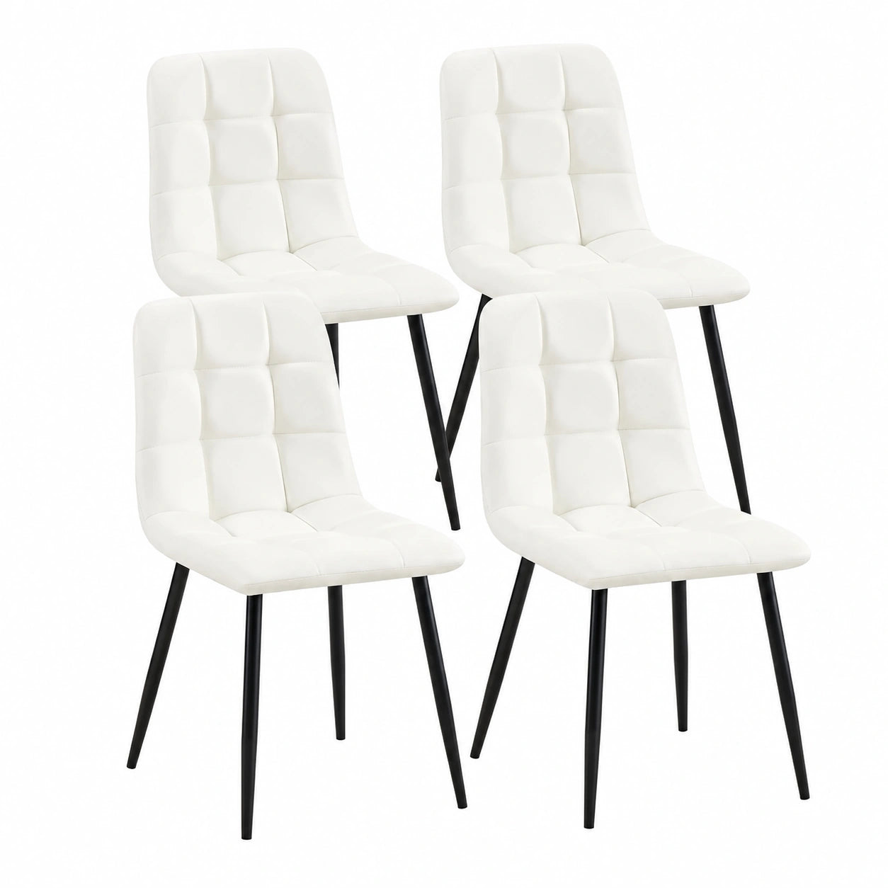 Juego de 4 Sillas de Comedor Antibes de Polipiel con Base Metálica, Color Blanco