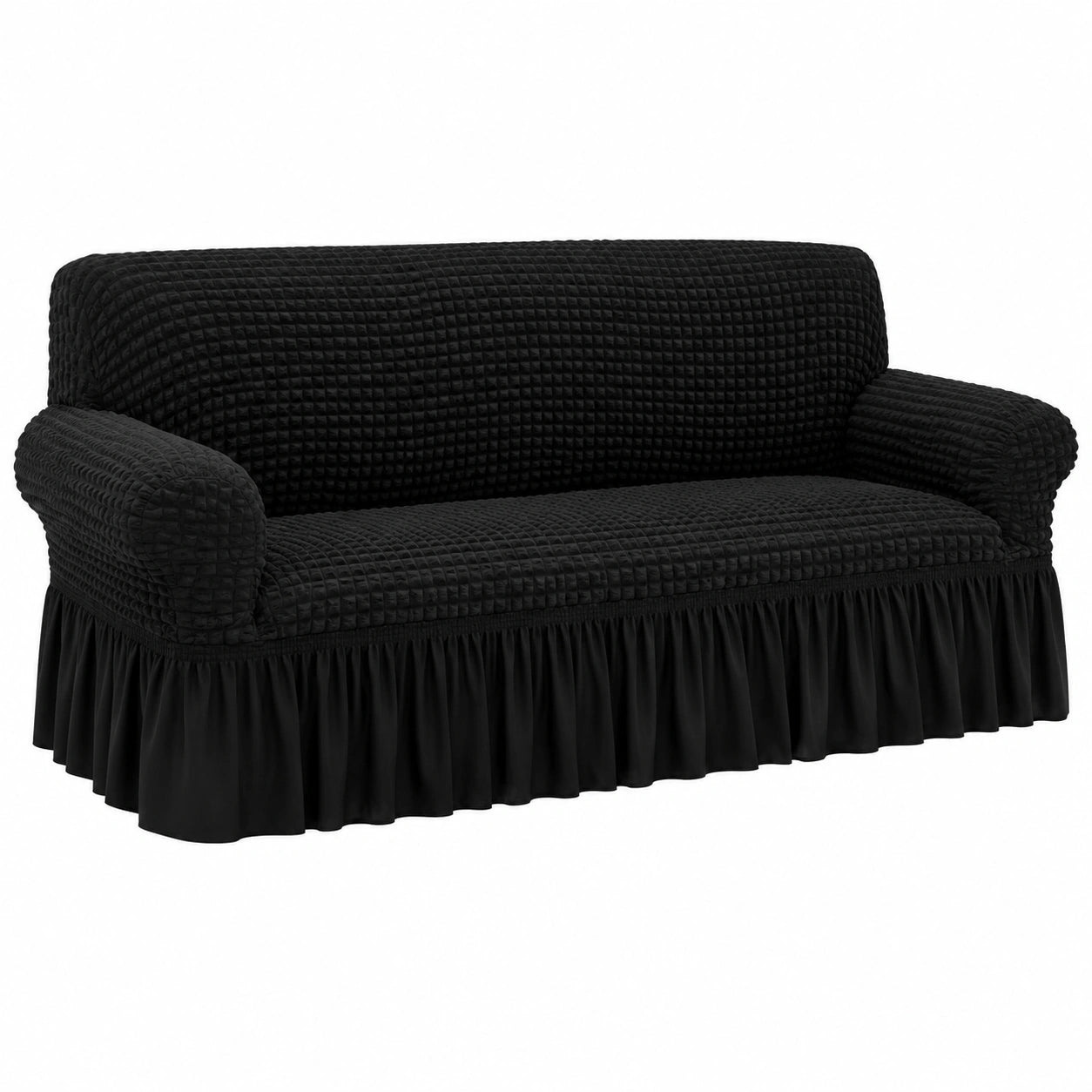 Cubre Sofá Elástico con Faldón para 4 Plazas, Protector Completo de Poliéster y Spandex, Color Blanco para Sala de Estar