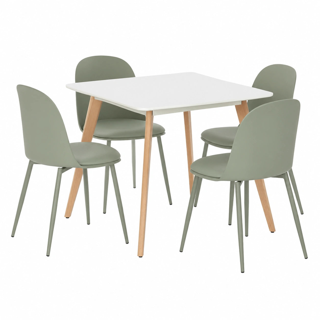 Conjunto de Comedor Cuadrado 80x80 cm con 4 Sillas Kana Verdes y Patas Metálicas