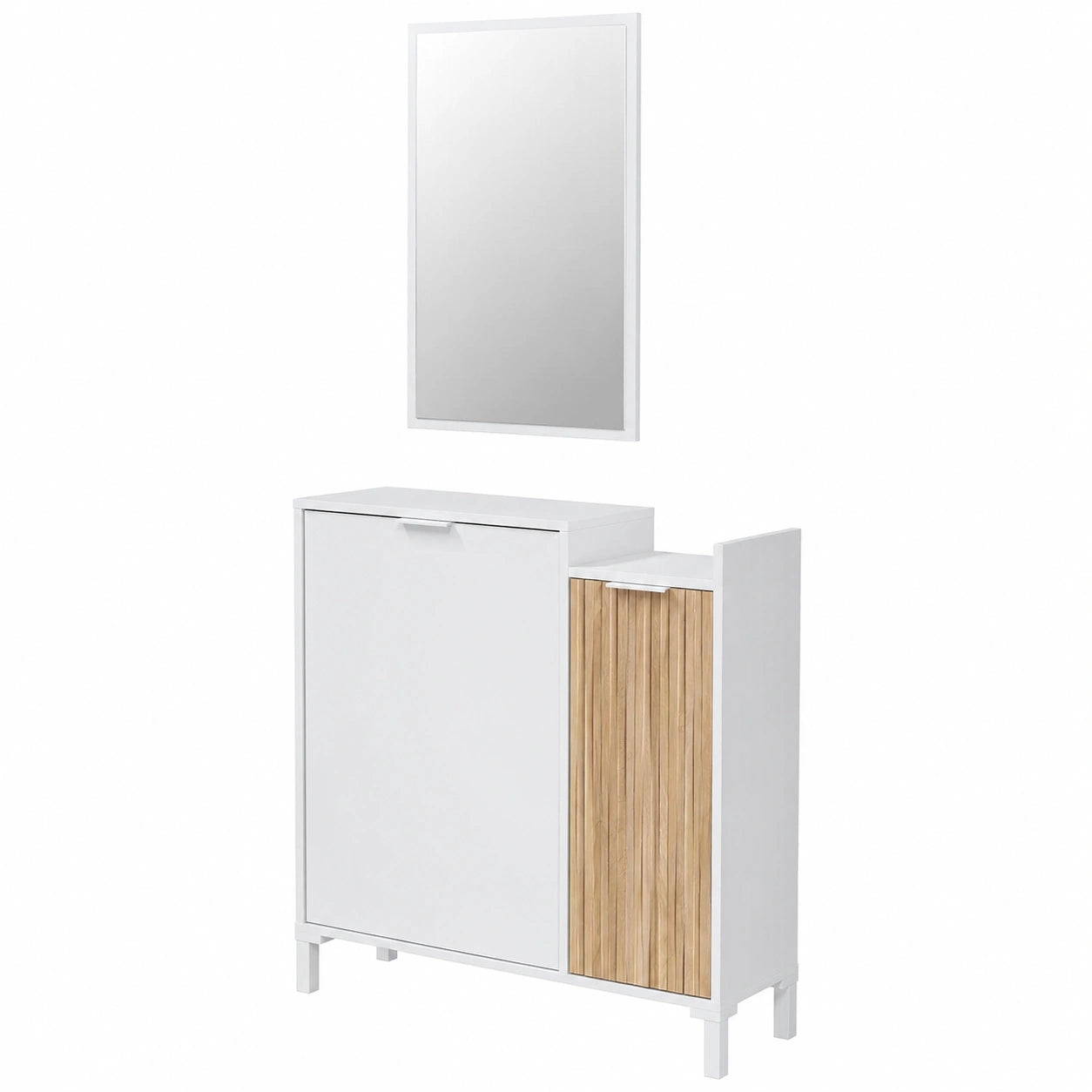 Mueble Recibidor Moderno con Espejo Blanco y Roble