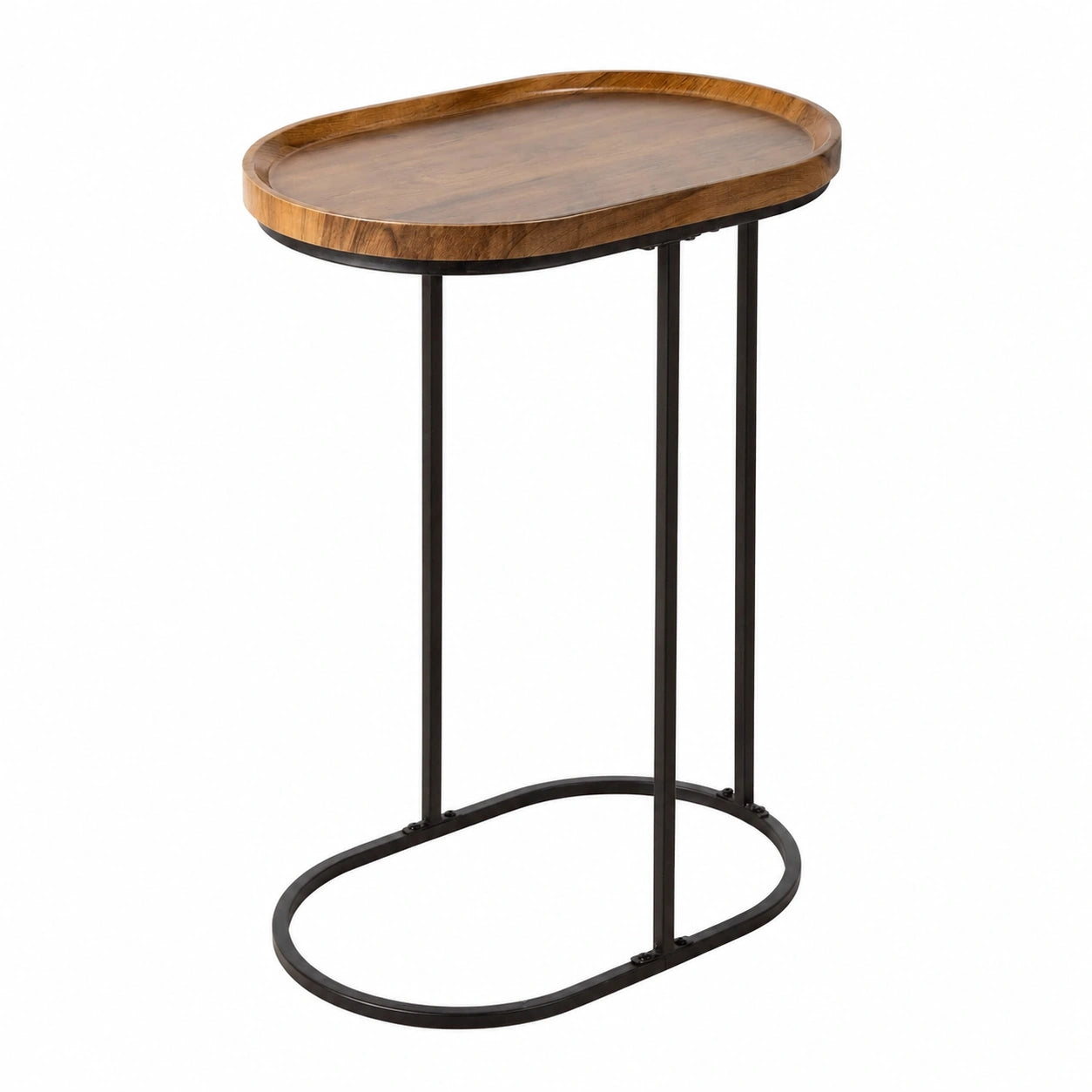 Mesita Redonda AKTIVE MAX, Efecto Roble, 45x30x60 cm, Estructura Metálica Negra