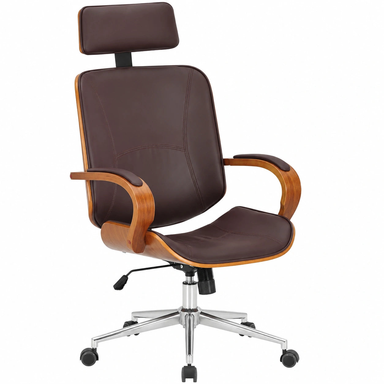 Silla de Oficina Dayton con Reposacabezas Ajustable, Giratoria, Polipiel, Función de Inclinación, Soporta hasta 150 kg, Nuez/Marrón