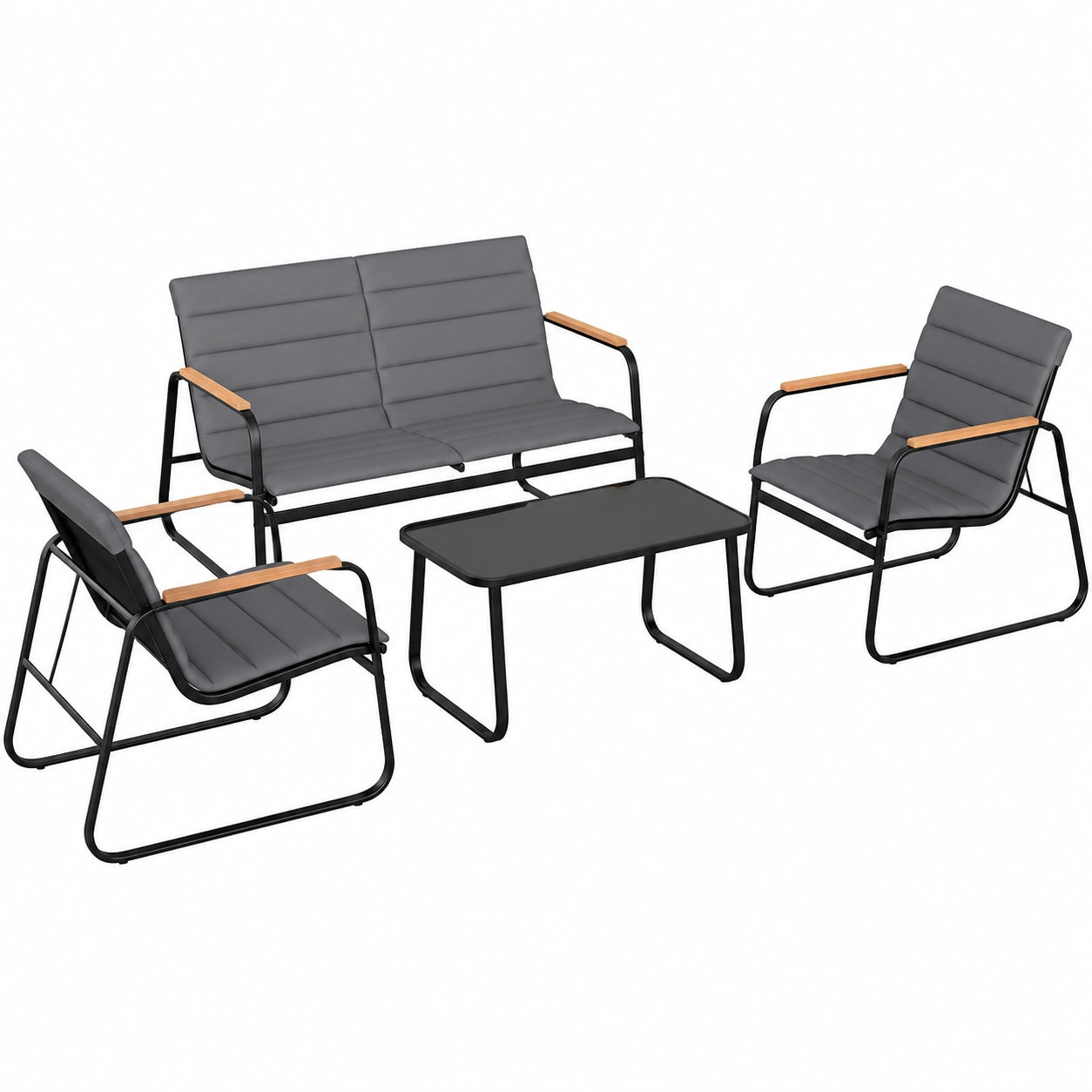 Conjunto de Muebles de Jardín de 4 Piezas con Cojines y Mesa de Vidrio Templado