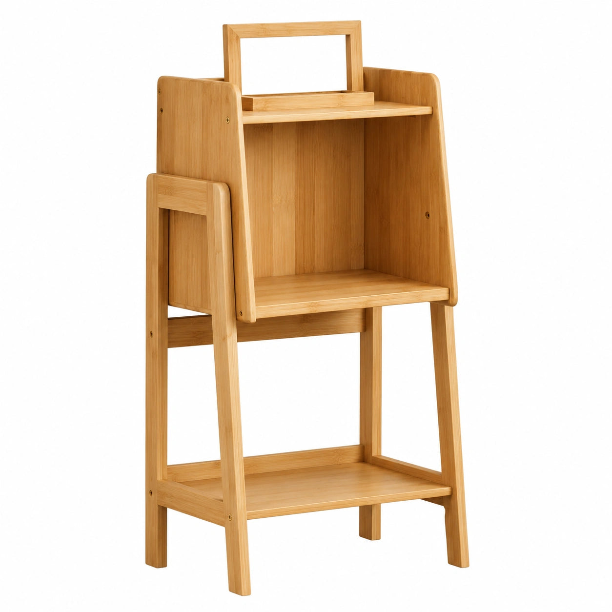 Estantería de Bambú Moderna, Librería Alta en Esquina con Deflector Completo, Ideal para Salón, Dormitorio Infantil y Oficina en Casa