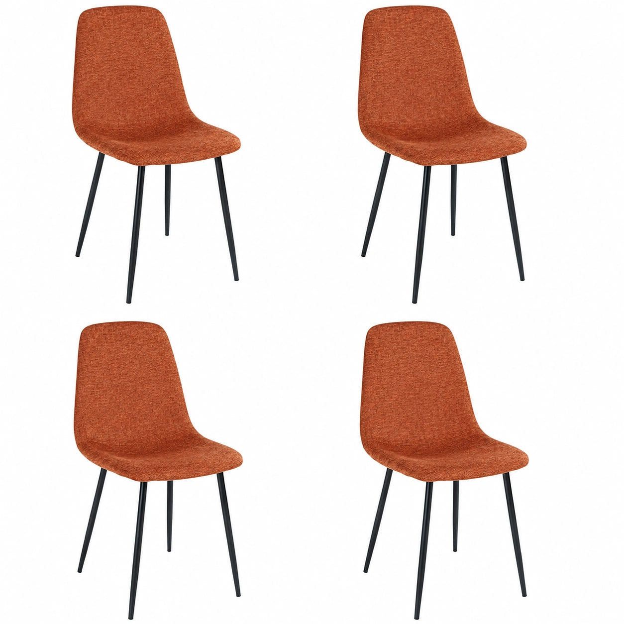 Conjunto de 4 Sillas Lina de Comedor Tapizadas en Lino Rojo Teja con Patas Metálicas Negras