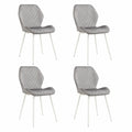 Conjunto de 4 sillas grises de terciopelo con diseño moderno y patas metálicas blancas