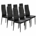 Juego de 8 Sillas de Comedor en Cuero Sintético, Respaldo Alto, Estructura de Acero, Negro