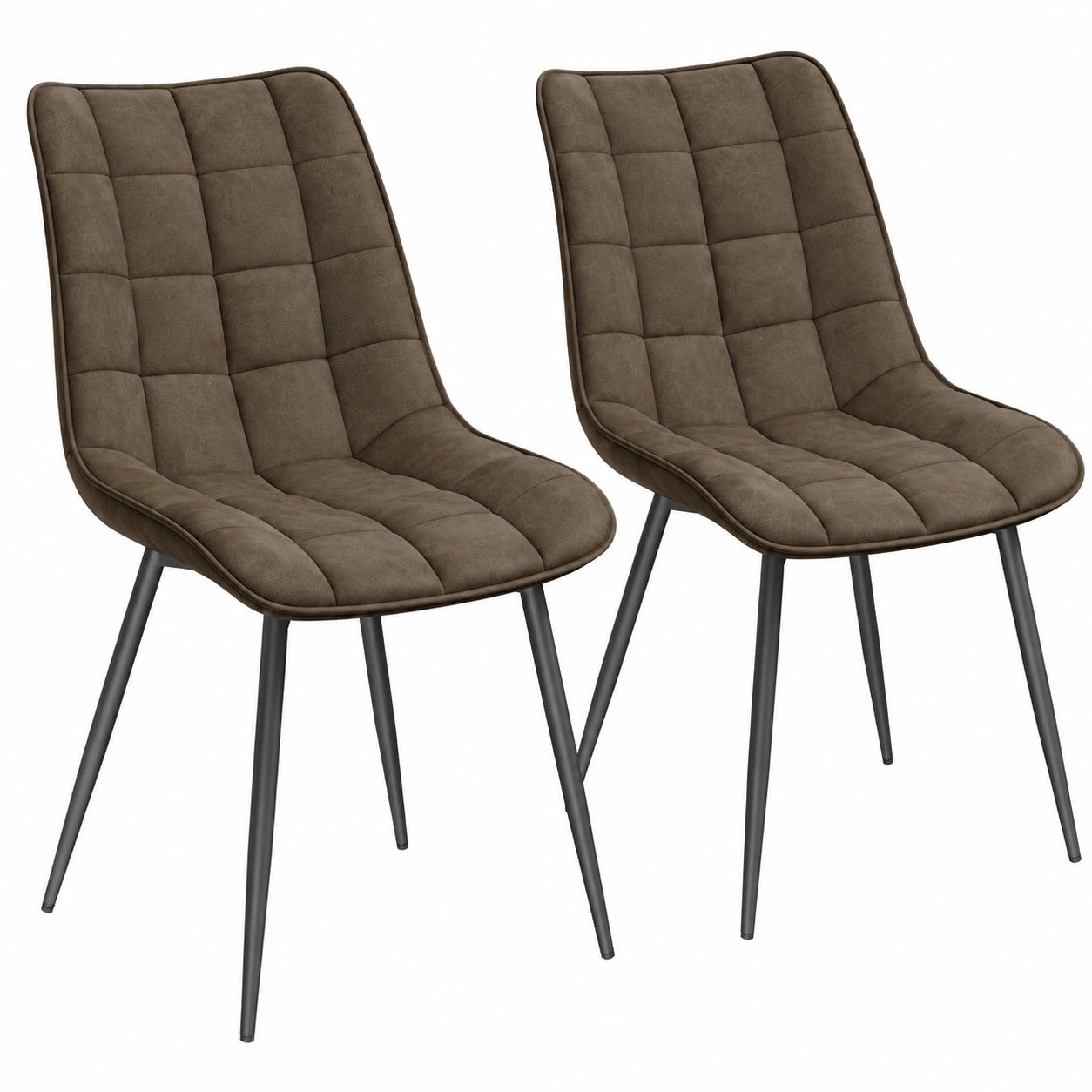 Conjunto de 2 Sillas de Comedor de Cuero Sintético con Estructura Metálica Marrón